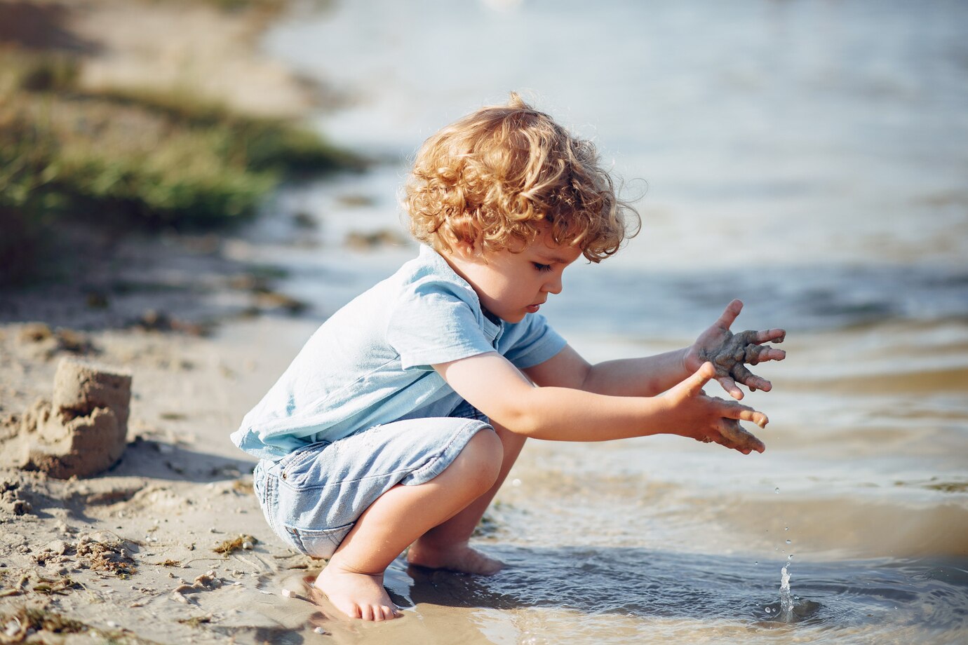 ребенок песок пляж река озеро